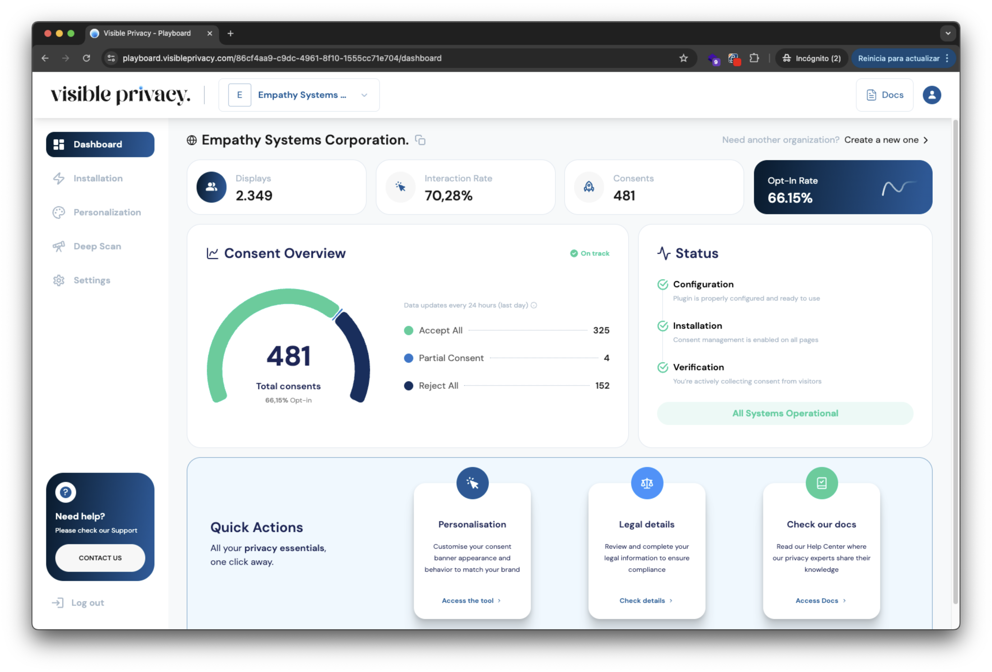 Visible Privacy Playboard - Active State