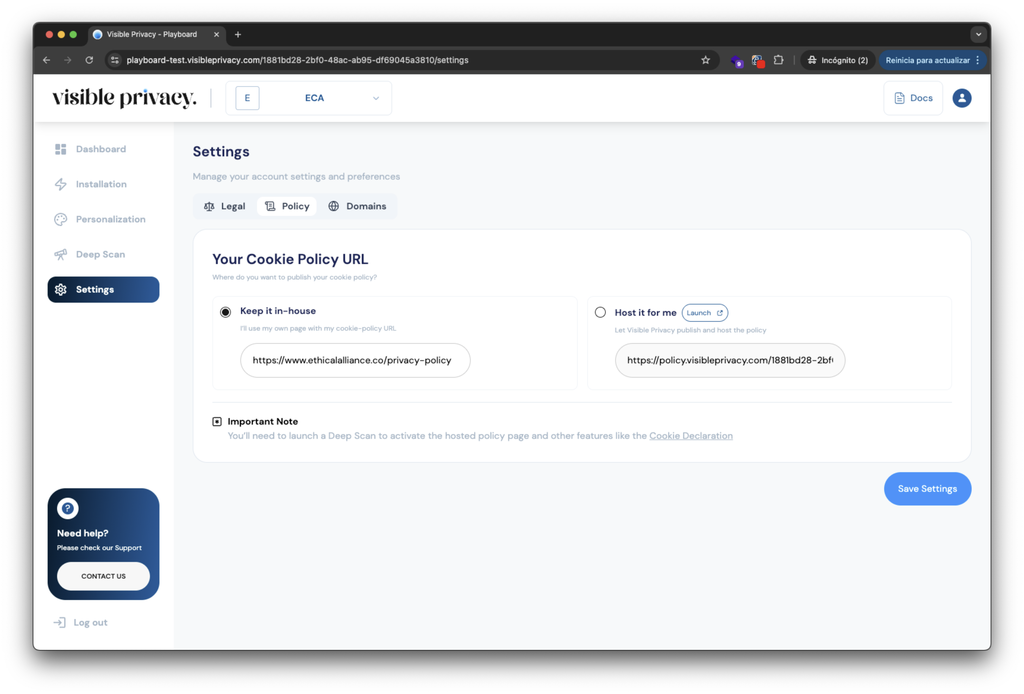 Visible Privacy Playboard - Settings Step 2
