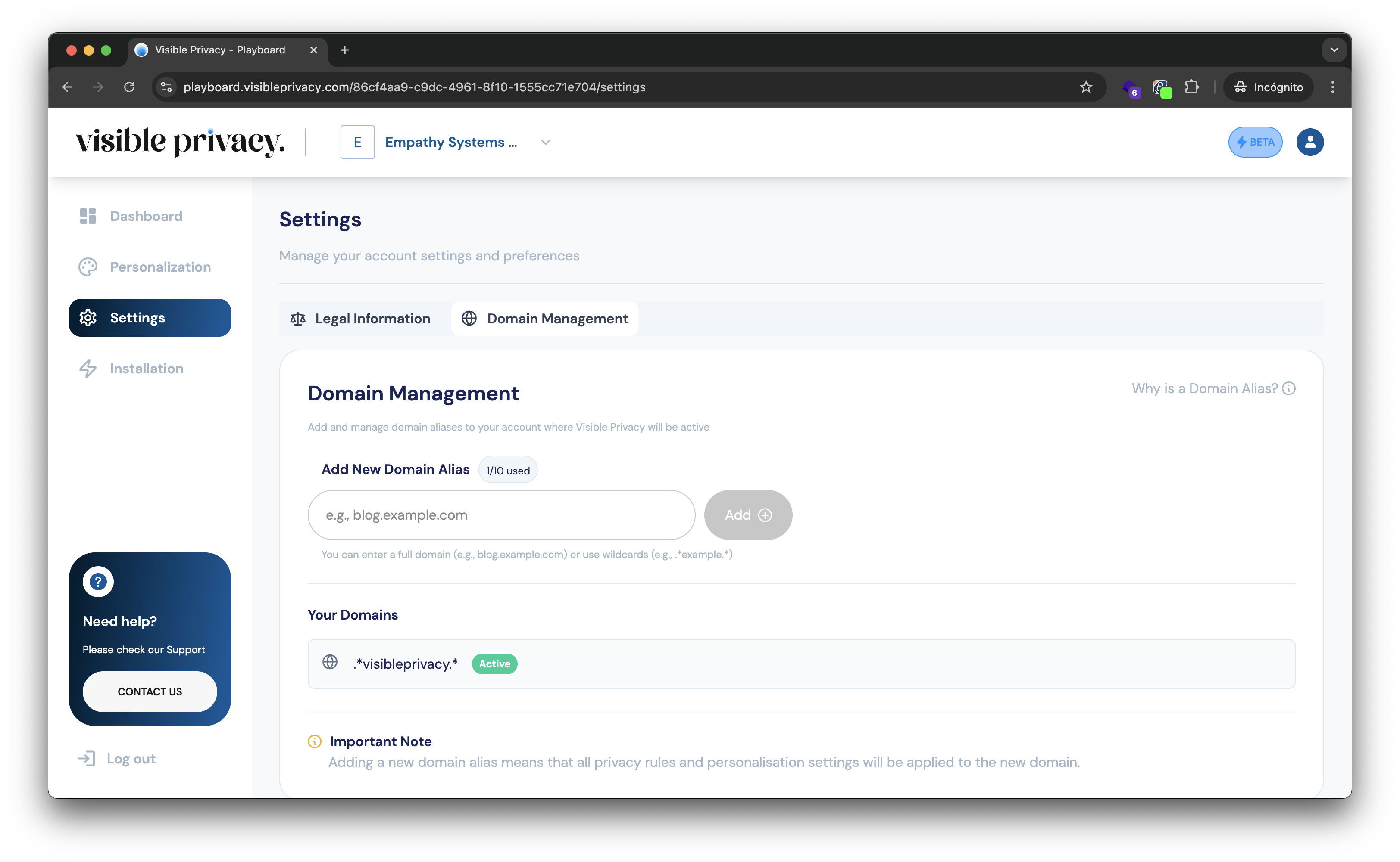Visible Privacy Playboard - Settings Step 2